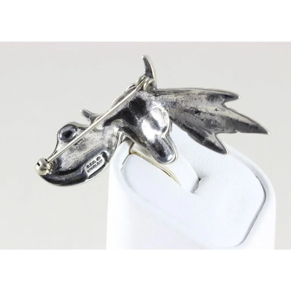 Vintage Sterling Silver Western Pin Brooch Steer Feather and Bowl - Picture 5 of 5